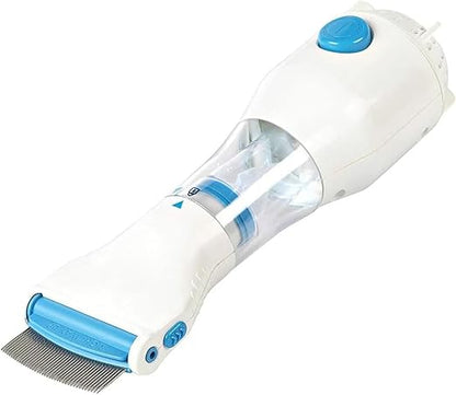 Urbian Burj electric head lice vacuum comb with ergonomic handle and clear collection chamber for lice removal.