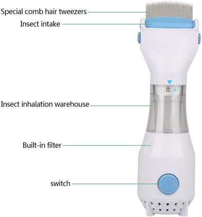 Urbian Burj electric head lice vacuum comb with a handheld device and brush attachment for lice removal and scalp cleaning.