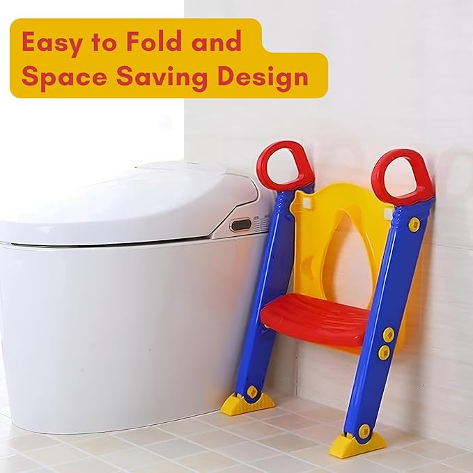 Urbian Burj training seat ladder for kids toilet, child-friendly potty training seat with secure grip and colorful design.