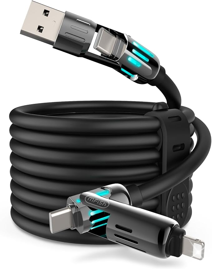 Urbian Burj MFish 4-in-1 Multi USB fast charging cable with multiple connectors and colorful design for versatile device charging.