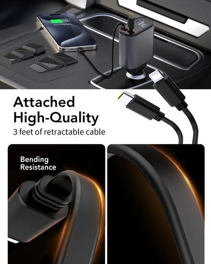Urbian Burj 4-in-1 retractable charger with multiple USB ports and compact design for versatile device charging.