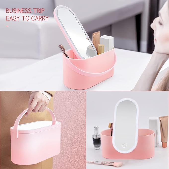 New Urbian Makeup Organizer Box with LED Light Mirror Portable Travel Case