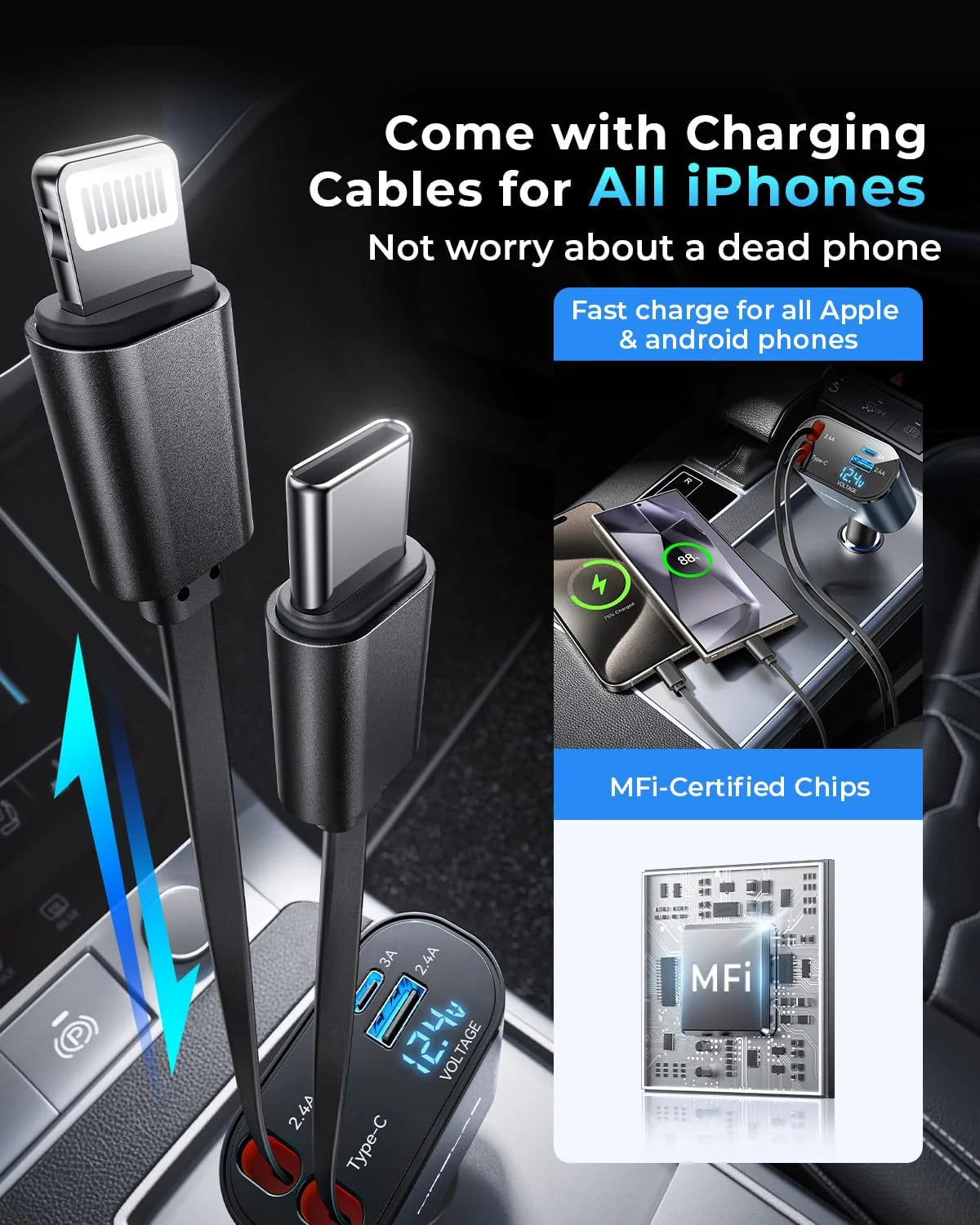 Urbian Burj 4-in-1 retractable charger with multiple charging cables and compact design for convenient mobile device charging.