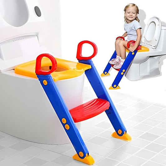 Urbian Burj training seat ladder for kids toilet, lightweight plastic with handles, designed to help children use the bathroom independently.