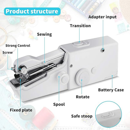 Portable handheld sewing machine by Urbian Burj, compact design for quick sewing and mending tasks.