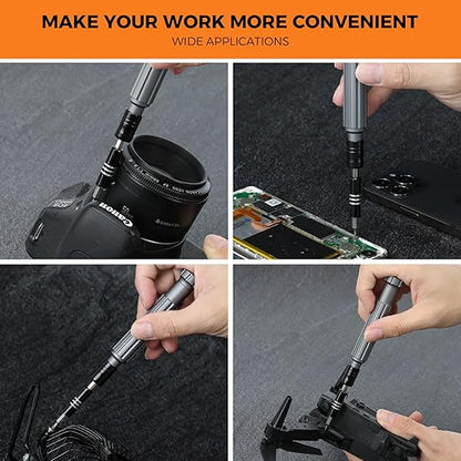 Urbian Burj 150-piece professional precision screwdriver set with various screwdrivers and repair tools on a black background.