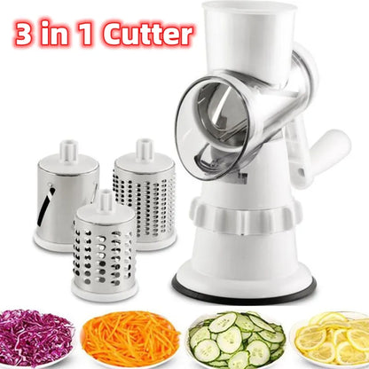 Hot selling 3-in-1 manual vegetable cutting machine with 3 sharp rollers