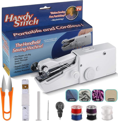 Portable handheld sewing machine by Urbian Burj, compact and lightweight for quick sewing and mending tasks.