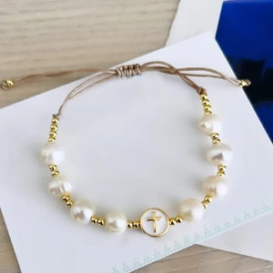 Baroque Natural Pearl Knitting Accessories All-match Beaded Cross Bracelet