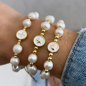 Baroque Natural Pearl Knitting Accessories All-match Beaded Cross Bracelet