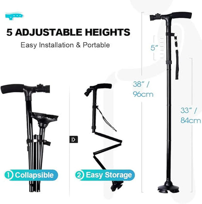 Anti-Slip Foldable Walking Stick With LED Light Adjustable