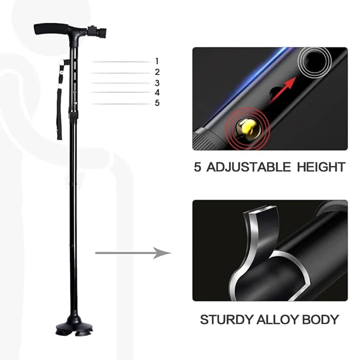Anti-Slip Foldable Walking Stick With LED Light Adjustable