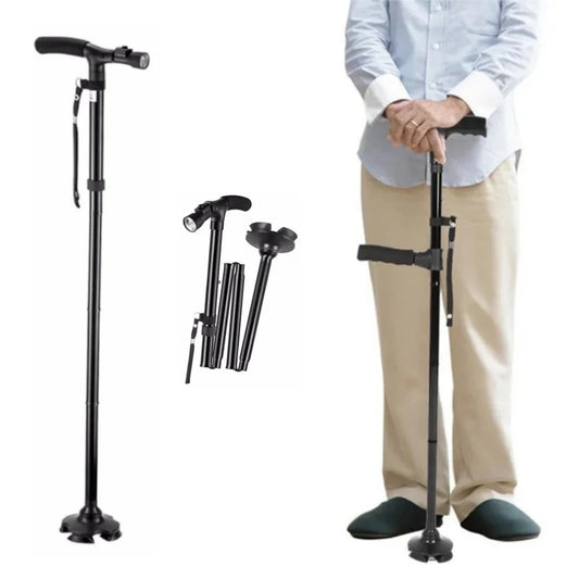 Anti-Slip Foldable Walking Stick With LED Light Adjustable
