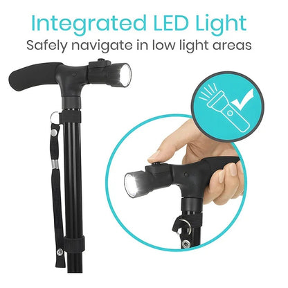 Anti-Slip Foldable Walking Stick With LED Light Adjustable