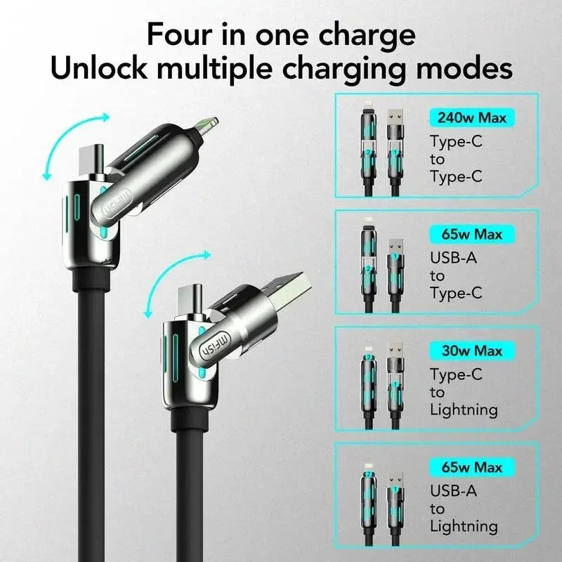 Urbian Burj MFish 4-in-1 multi-USB fast charging cable with multiple connectors for versatile device charging.