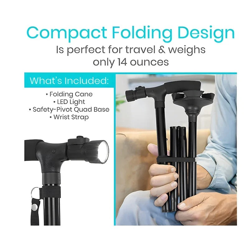 Anti-Slip Foldable Walking Stick With LED Light Adjustable