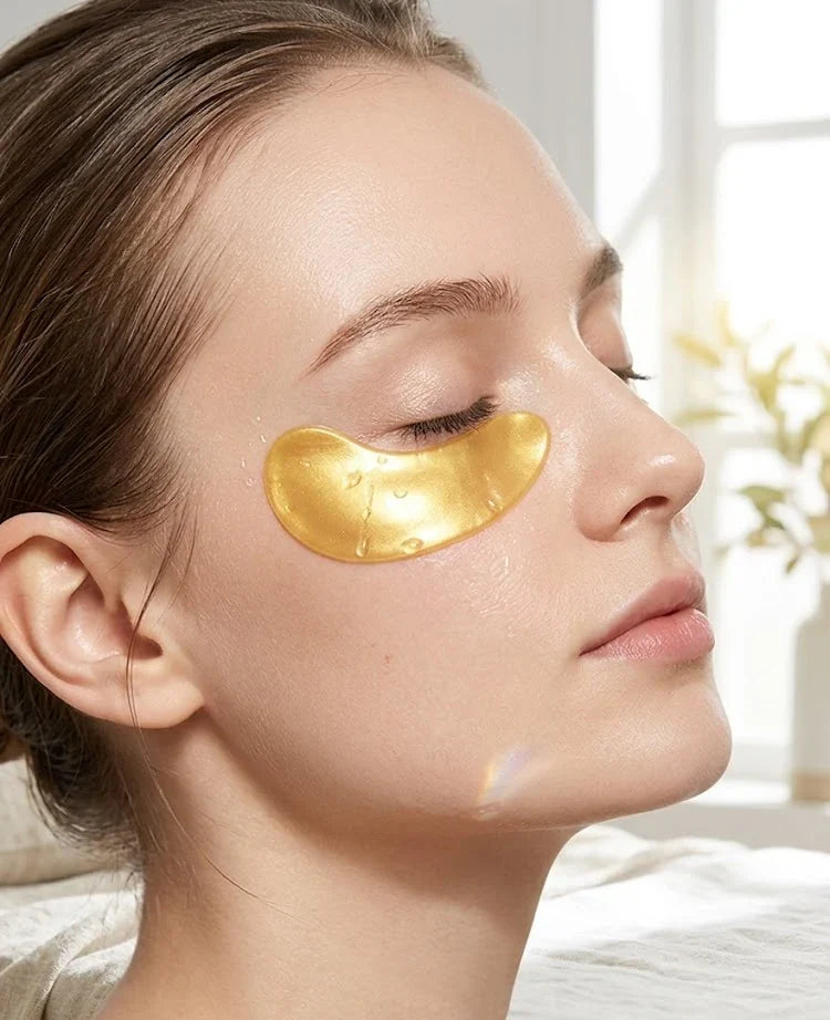 Guanjing Golden Eye Masks by Urbian Burj, close-up of luxurious gold eye masks designed to reduce puffiness and dark circles.